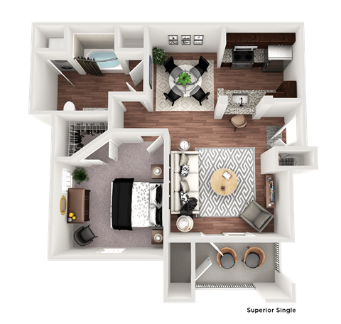 Floor plan for 1 bed, 1 bath, 761 sqft